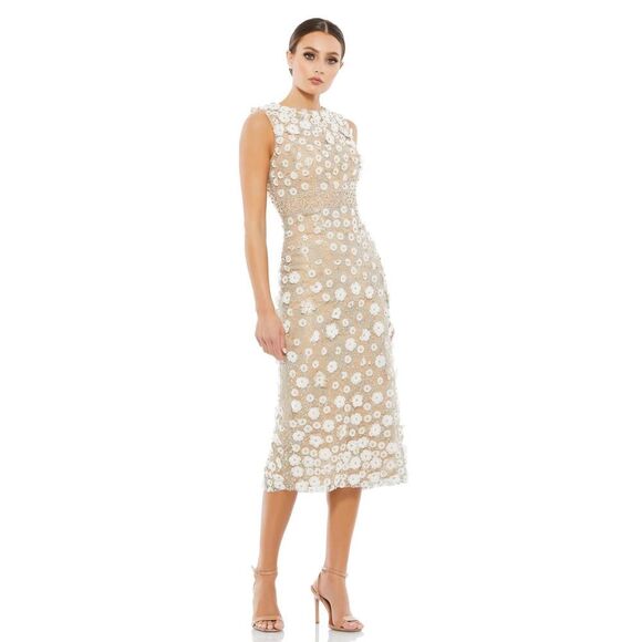 Mac Duggal NWT Sheer Mesh Cocktail Dress 67853 in Ivory/Nude Size 12 MSRP‎ $598 - Picture 2 of 9